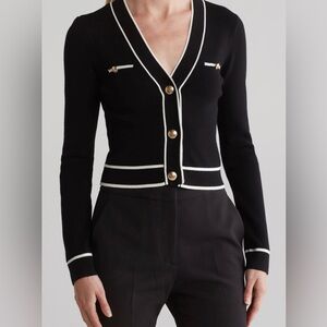Laundry by Shelli Segal cardigan with contrast detail color marshmallow